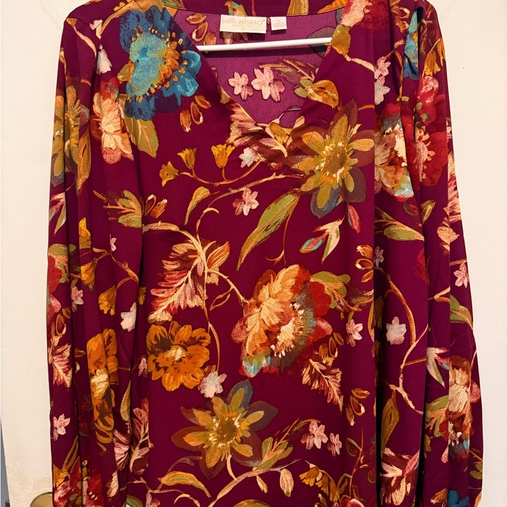 Belle Boho by Kim Gravel Floral V-Neck Long Sleeve